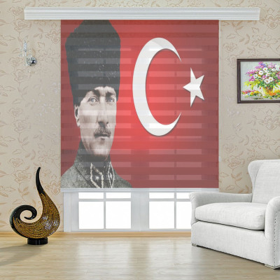 Dijital Baskili Zebra Perde Atatürk
